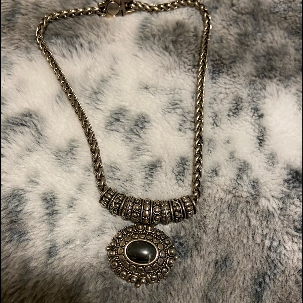 Vintage silver with black stone necklace
